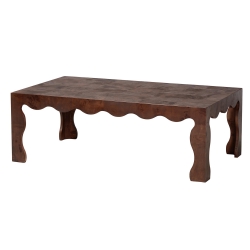 bali & pari Huxley Real Burl Wood Scalloped Coffee Table, Dark Walnut